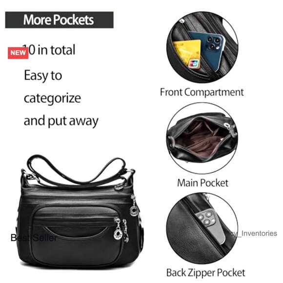 PU Leather Crossbody Bag with Multiple Pockets for Women Travel
